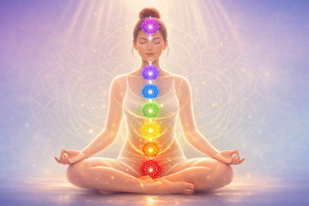 Chakra racine bloqué symptômes Visualisation des chakras alignés sur le corps humain