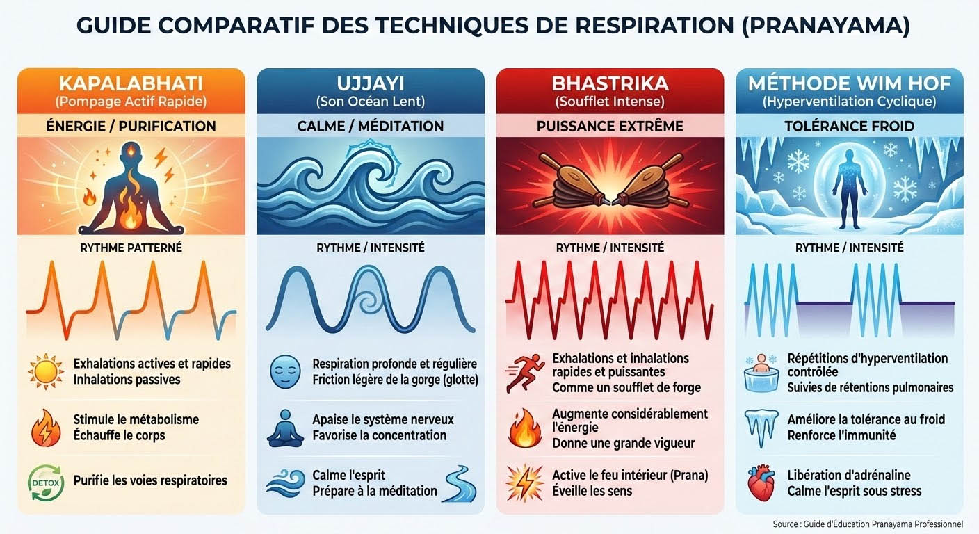 kapalabhati ujjayi bhastrika wim hof comparaison techniques